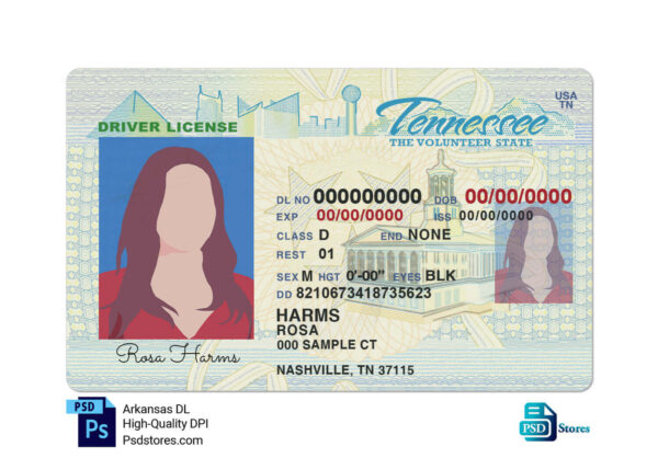 Tennessee Driver License Template PSD Stores