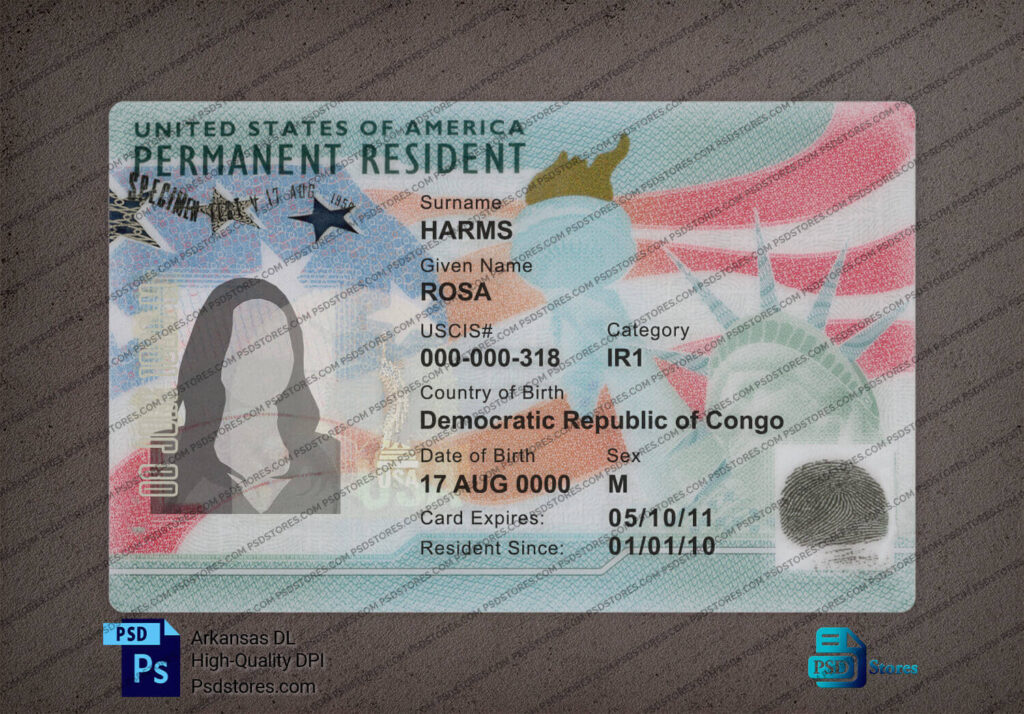 Usa Permanent Resident Card Template V Psd Stores