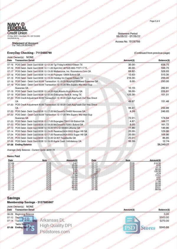 Navy Federal Bank Statement Template Psd Stores