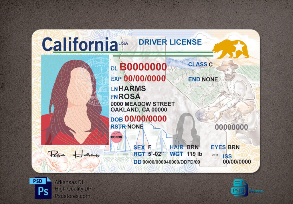 California Driver License Template (V1) - PSD Stores