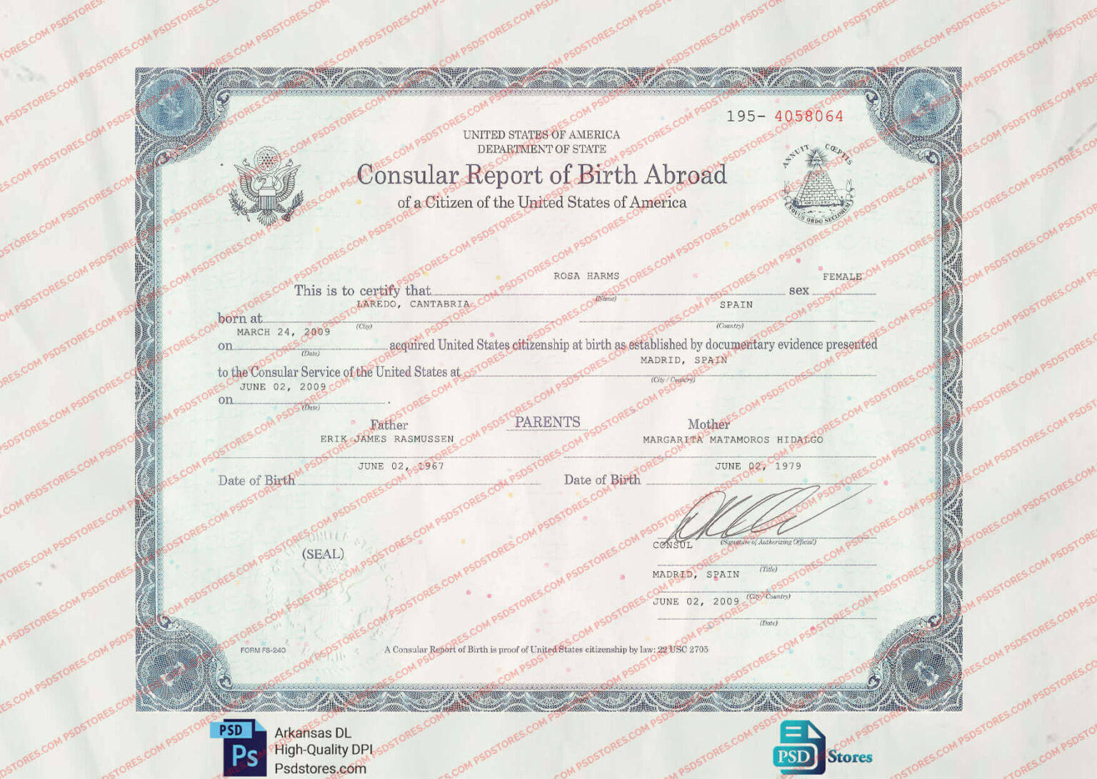 Usa Consular Report Of Birth Abroad Template Psd Stores