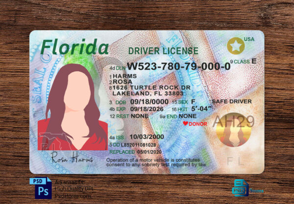 Florida Driver License Template - PSD Stores