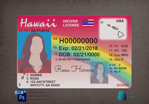 Hawaii Driver License Template - PSD Stores