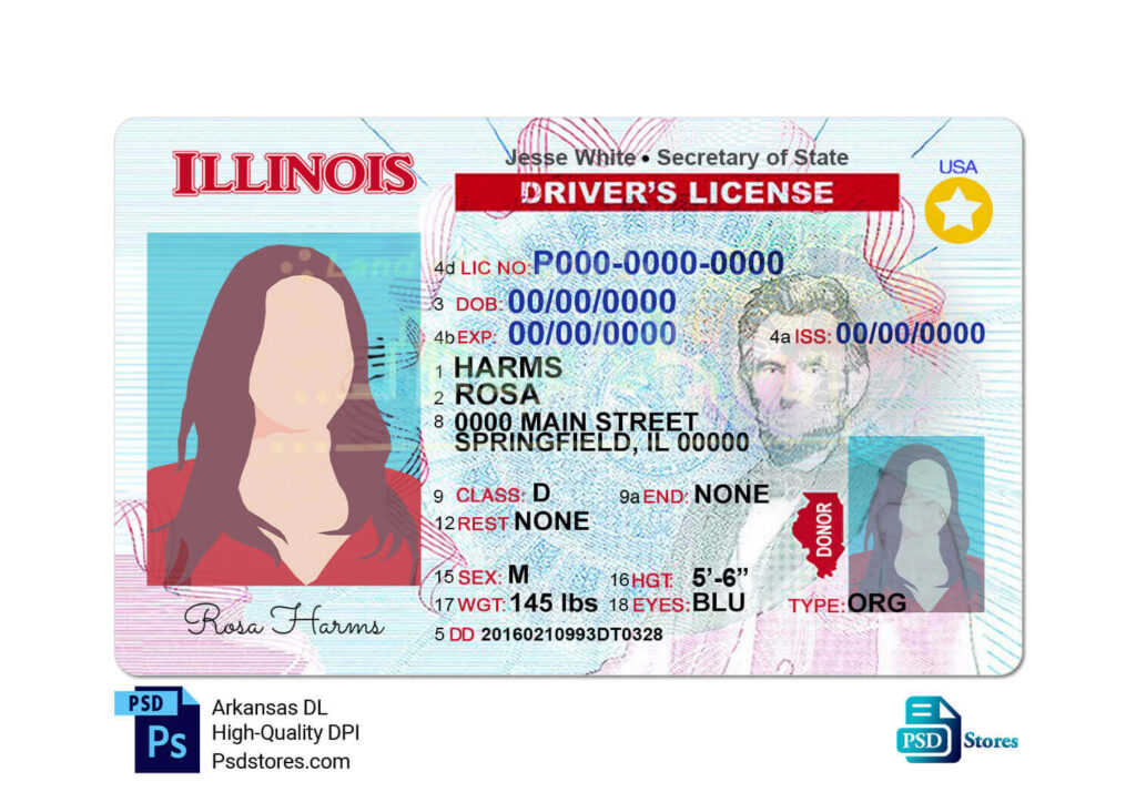 Illinois Driver License Template - PSD Stores