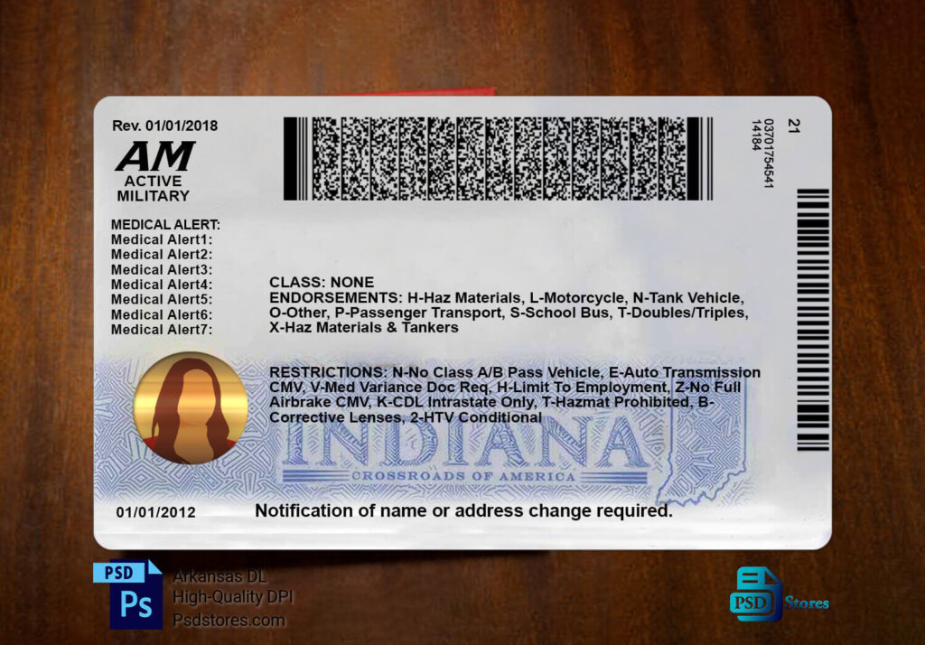 Indiana Driver License Template PSD Stores