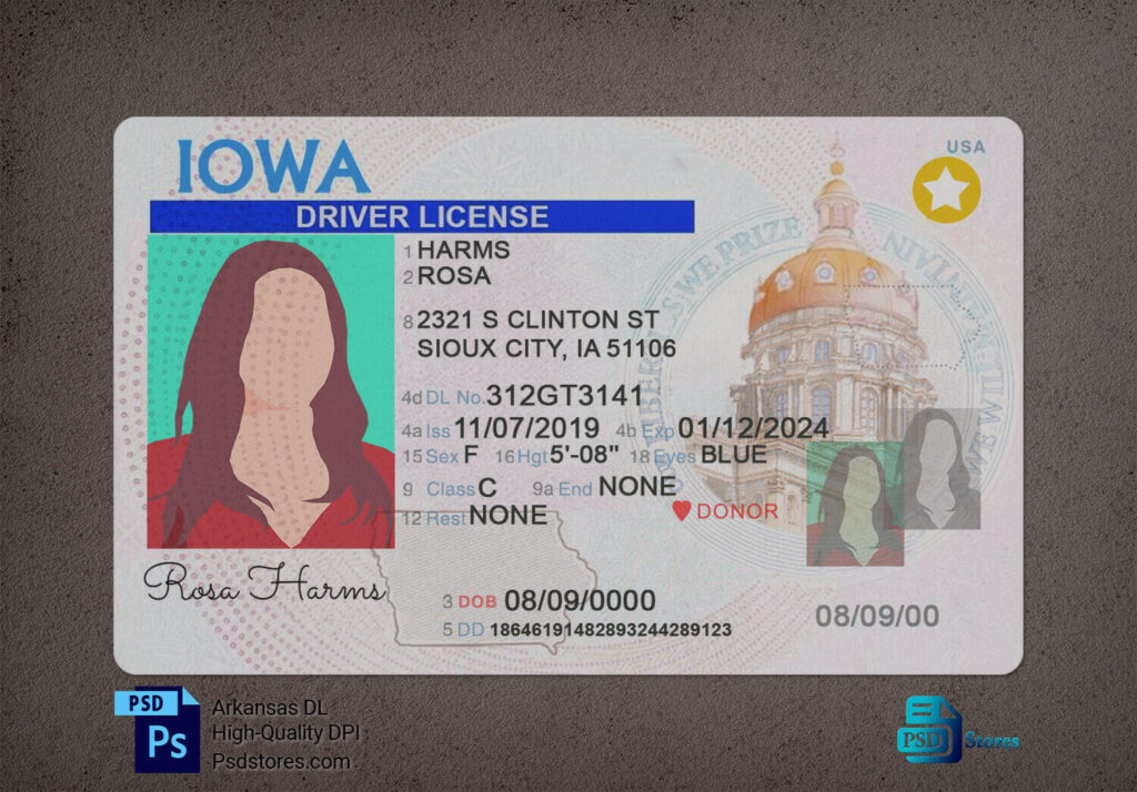 Iowa Driver License Template PSD Stores