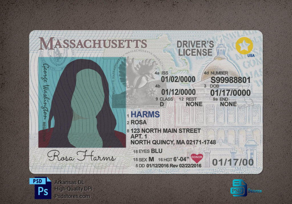 Massachusetts Driver License Template PSD Stores