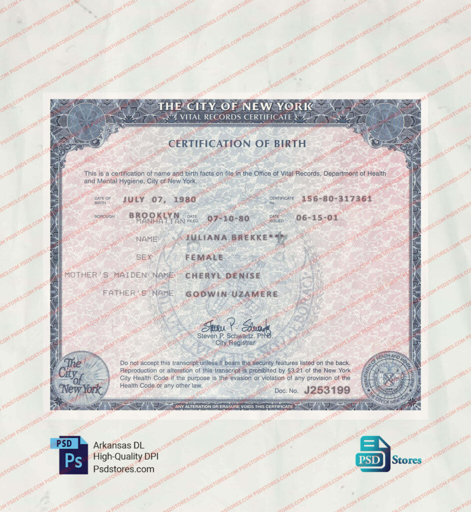 Newyork Birth Certificate Template Psd Stores 