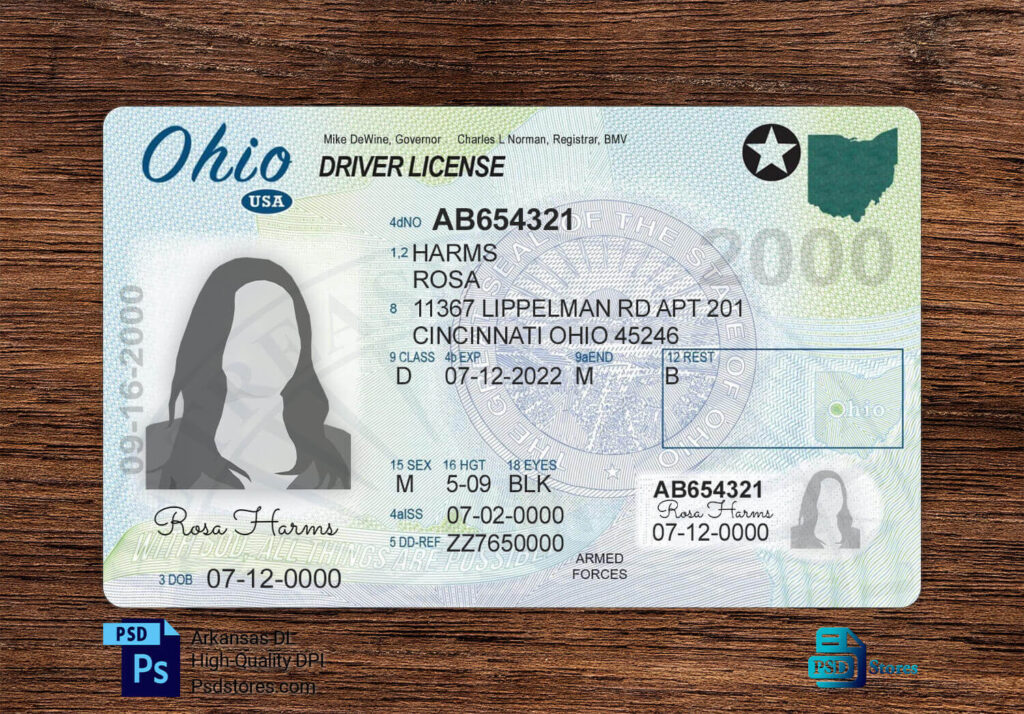 Ohio Driver License Template - PSD Stores