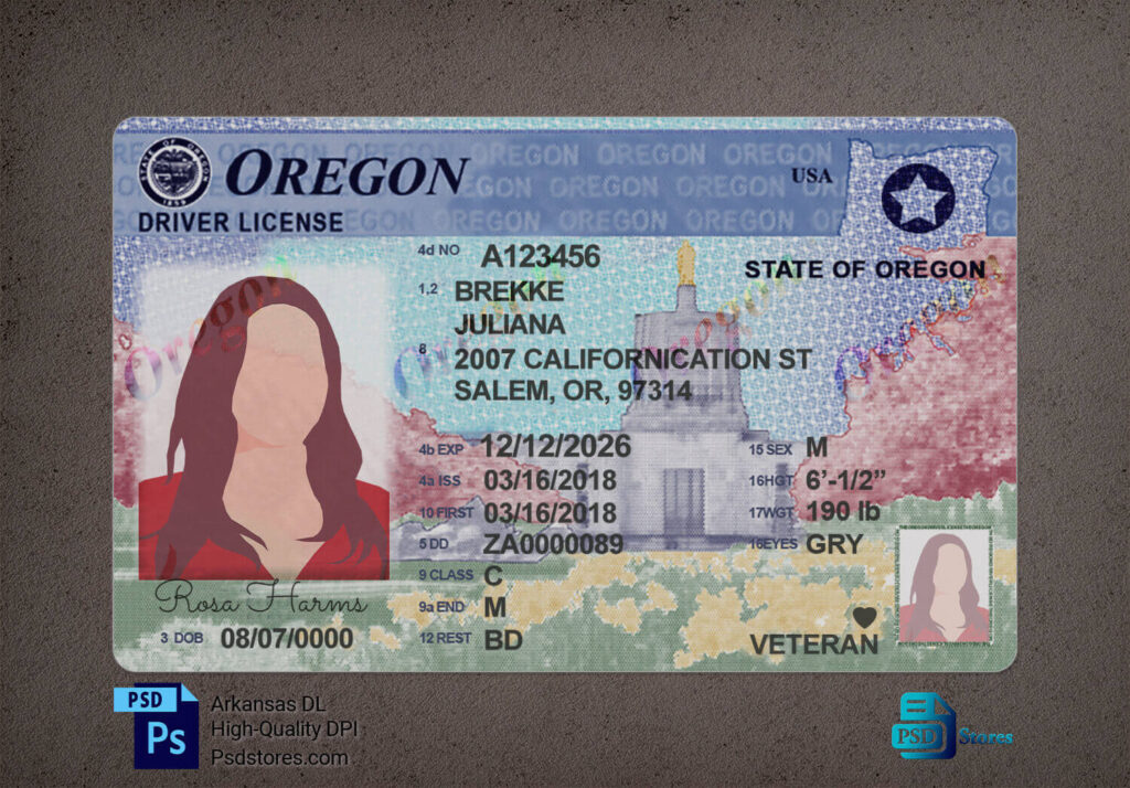 Oregon Driver License Template PSD Stores