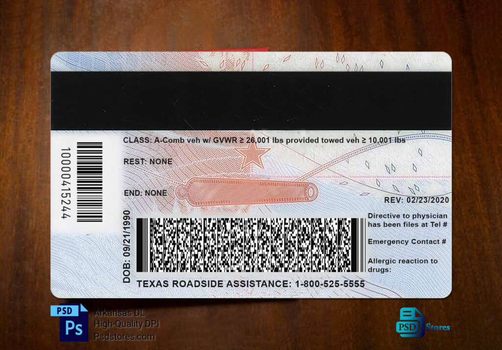 Texas Driver License Template V2 PSD Stores   Texas Driver License New PSD Template Back V2 1 1024x714 