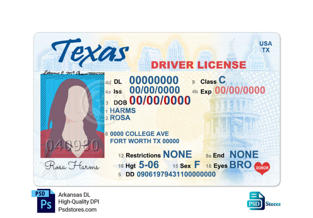 Texas Driver License Template (V1) - PSD Stores