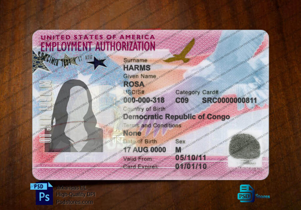 Usa Employment Authorization Card Template Psd Stores 9332