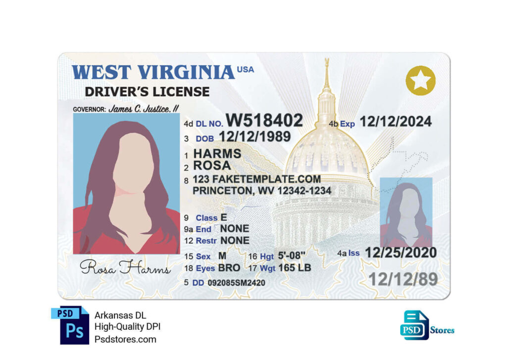 West Virginia Driver License Template - PSD Stores