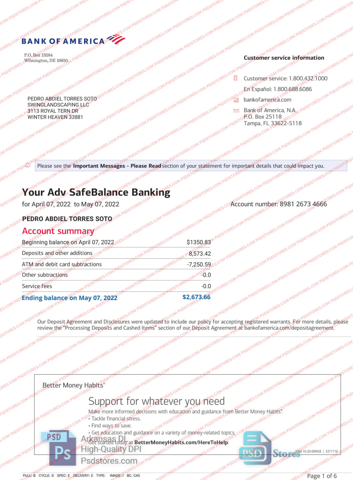 Bank of America Bank Statement Template PSD Stores